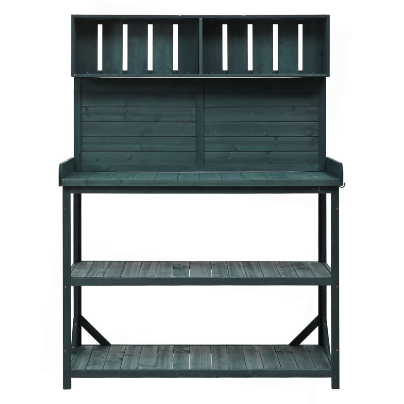 Grande table de rempotage en bois 65 po pour l'extérieur, Vert forêt