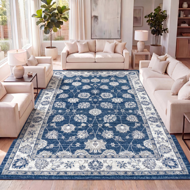 Tapis bleu marine / gris clair Lawncrest, Rectangle 3 pi x 5 pi