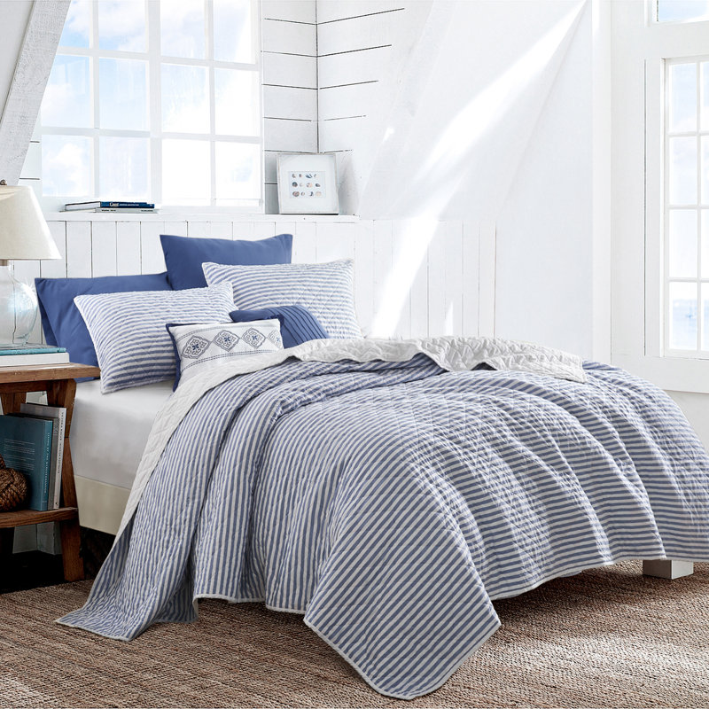 Ensemble de literie 5 pièces Wonderful, Bleu marine / blanc, Courtepointe pour taille de lit très grand avec d