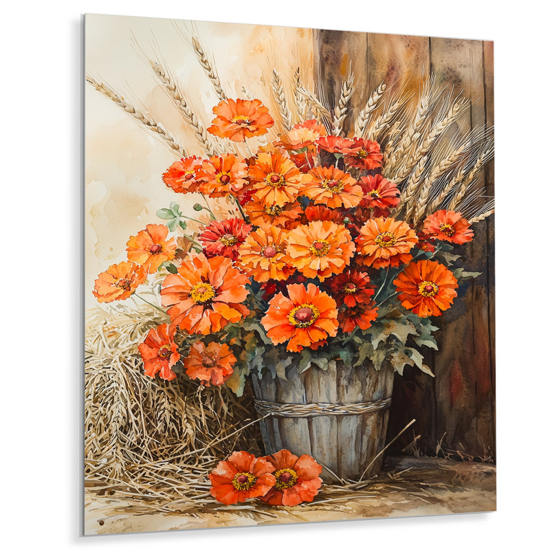 Perrigo - reproduction d'art traditionnelle en métal, art mural souci en métal, H 20 po x l 12 po