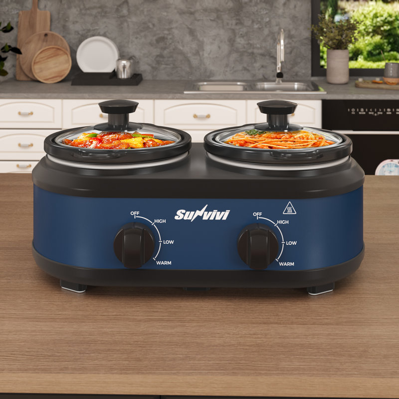 Sunvivi Dual Pot Slow Cooker, 2 x 1.25 Qt, Blue
