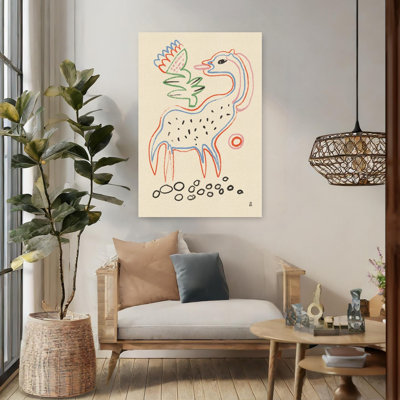 Créature fantaisiste et fleur abstraite moderne ludique cheval chevreuil, art mural