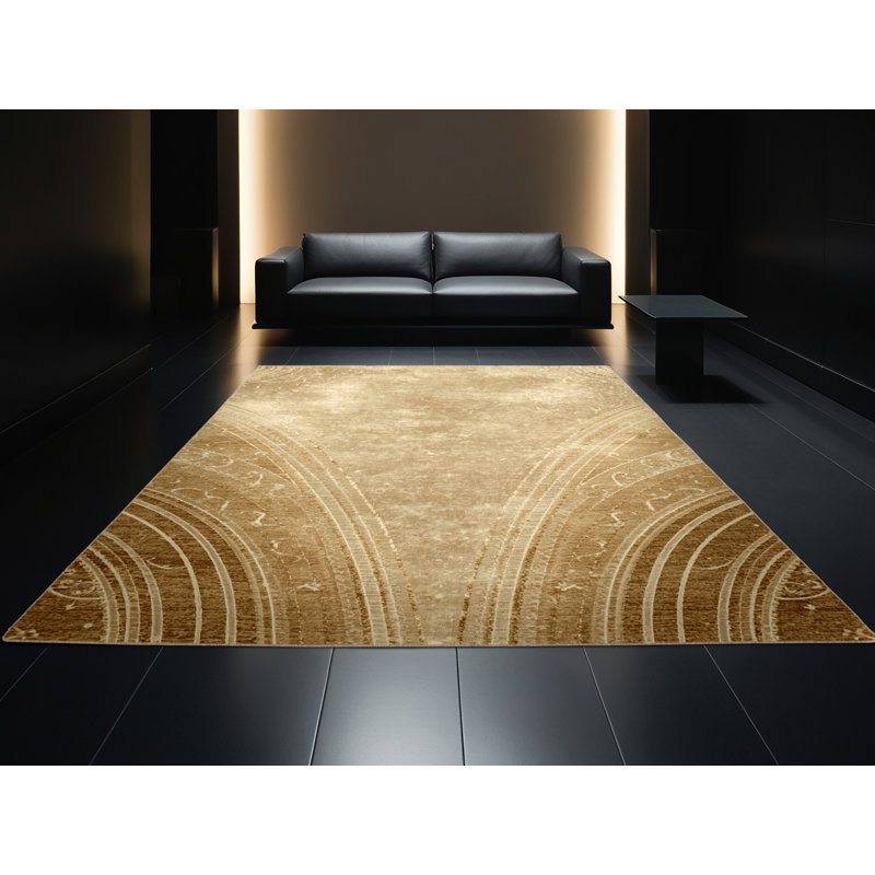 Machine Washable Hartsdale New Years Modern & Contemporary Abstract Rug in Brown – Beige Binding, 4x6