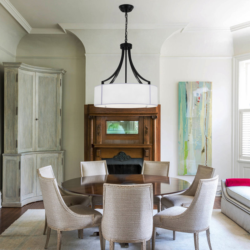 6- Light Dimmable Farmhouse Drum Chandelier 19 Inch Round Light Fixture, Matte Black