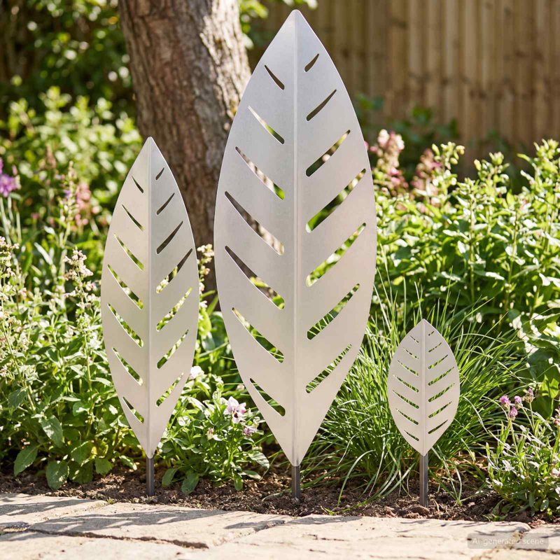 Garden Stake Ornaments Decorative Stakes Outdoor Metal Leaf Yard