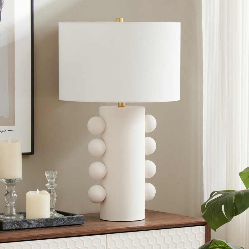 Izzey 27" Tall Ceramic Table Lamp with Fabric Shade, White
