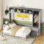 Grand lit escamotable mural avec placard et tiroirs, gris-574530947-574530684