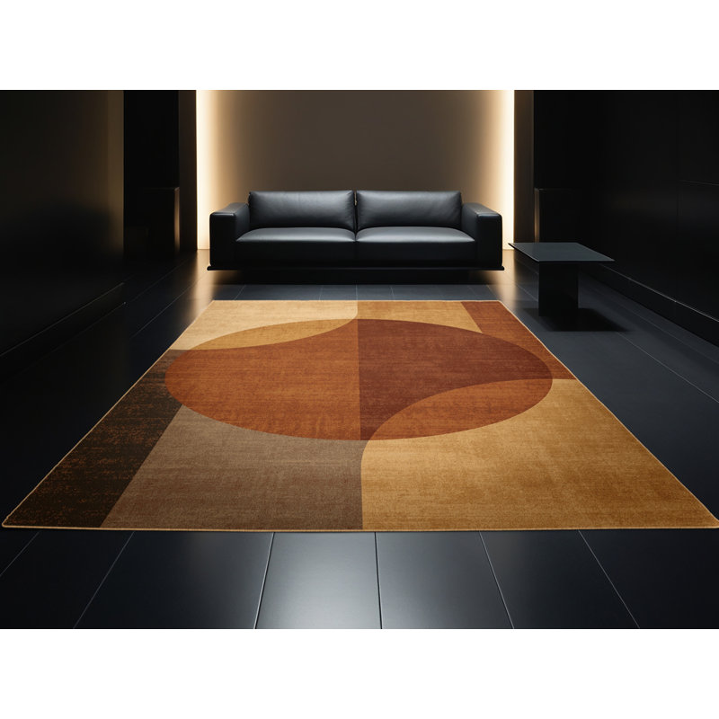 Tapis abstrait moderne et contemporain lavable à la machine Wyndmoor Thanksgiving en brun - reliure brun clair, 6 x 9