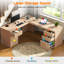 Bureau de direction en L 68,9 pouces avec station de charge, bureau d'angle cannelé moderne avec tiroir classeur et armoire de rangement, bureau personnel en bois, bureau d'ordinateur, bureau en chêne naturel