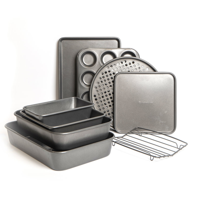 MasterClass 9 Piece Bakeware Set, Roasting Pans, Roasting Rack, Baking Trays and Pizza Crisper