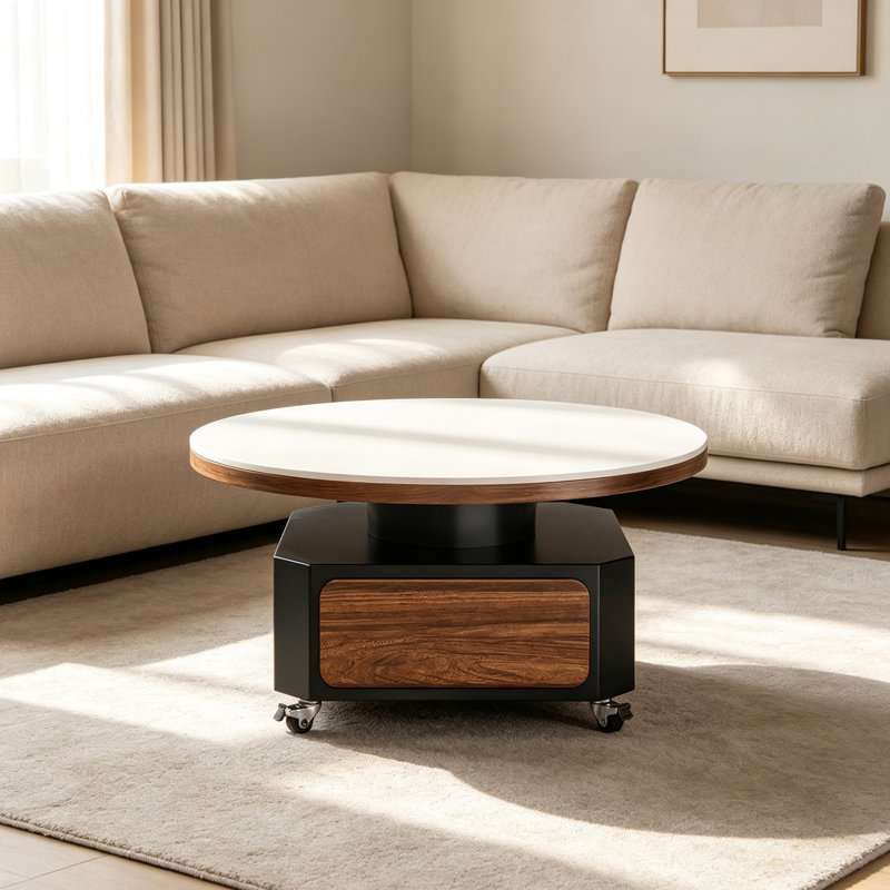 Coffee Table, 17.71" H x 27.55" W x 27.55" D, White / Black
