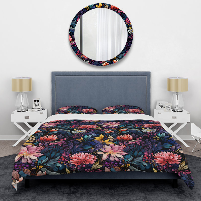 Literie enchantée de pivoines bohémiennes bleues et roses I, Housse de couette simple + 1 taie décorative stan