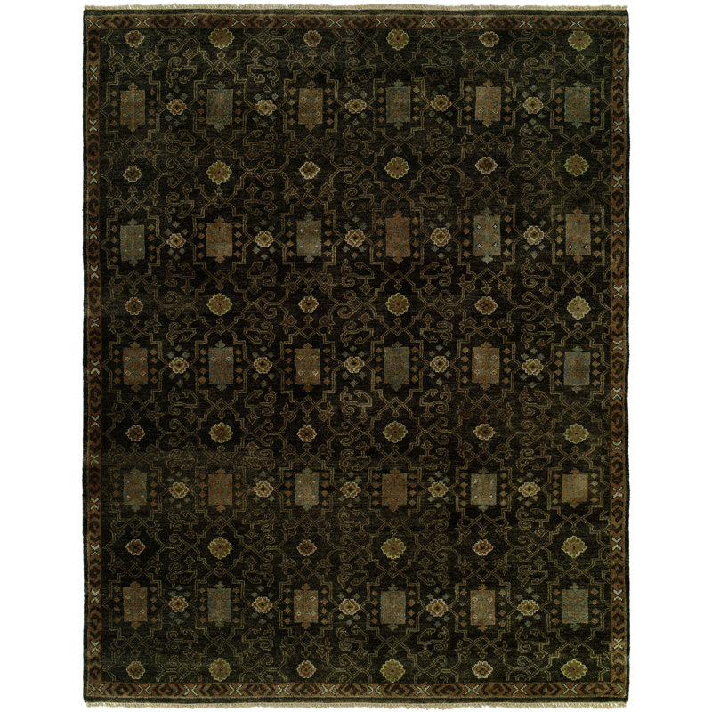 Dontate Wool Southwestern Area Rug in Black, Rectangle 8' x 10'