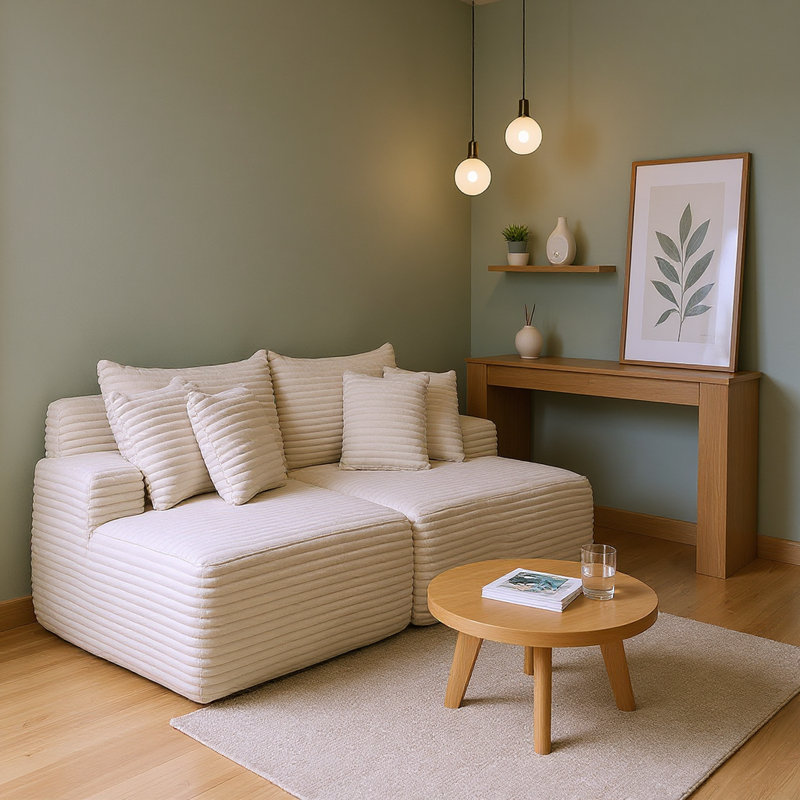 Causeuse de réception en velours côtelé - Assise rembourrée en mousse souple, sans assemblage, conception légère et compacte