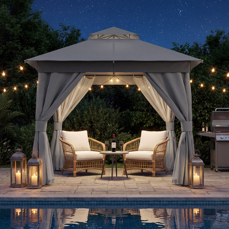 Yardgrace 8'x8' Soft-top Double-Roofed Steel Patio Gazebo, Gray