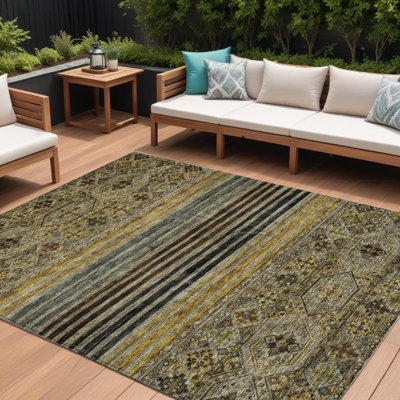 Tapis intérieur lavable à médaillon doré gris et brun 10 pi x 14 pi