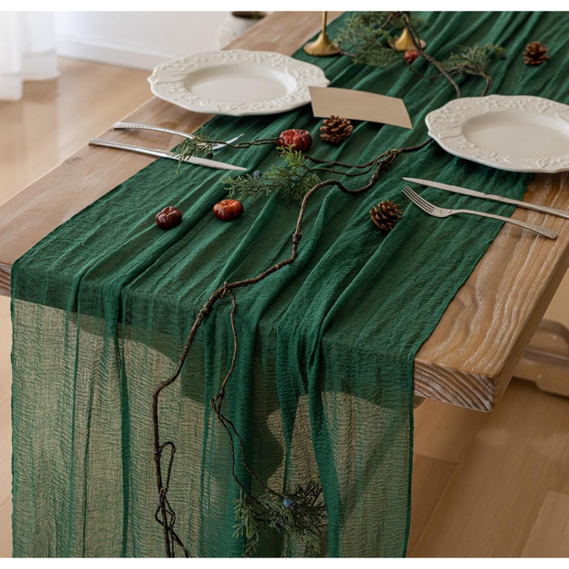 Chemin de table 6 pièces vert émeraude 120 pouces pour la fête | Pour le mariage, fête de fiançailles, fête de fiançailles, fête de fiançailles, décoration de maison rustique 10 pi