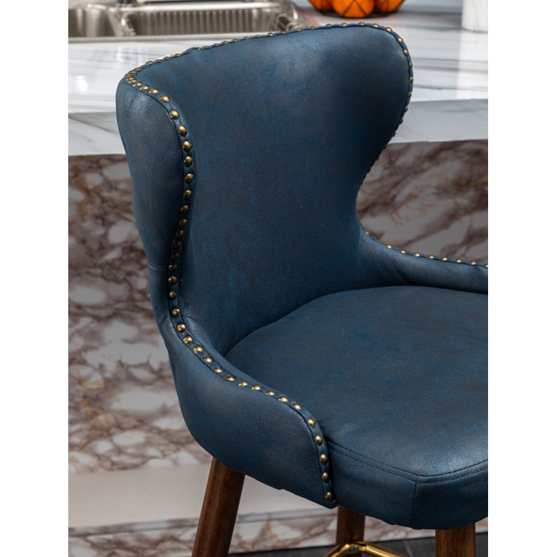 Caralie Upholstered Counter Stool, Bar Stool (29.5” Seat Height), Blue