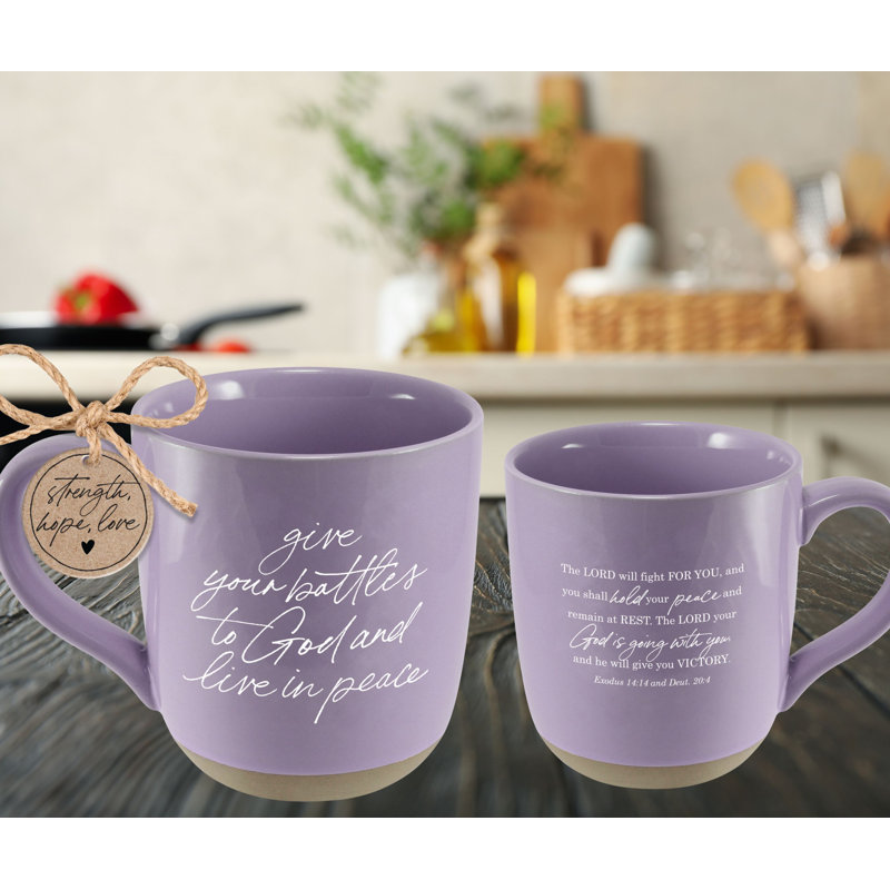 Tasse «donner vos batailles à Dieu» mauve
