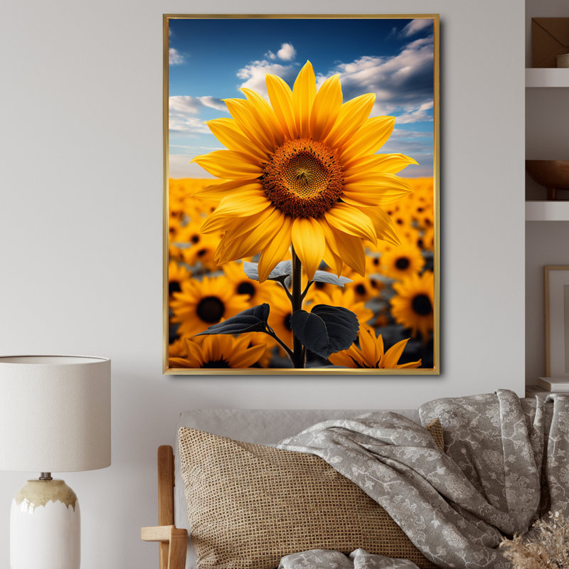 Tournesols jaunes dansant de Benjamin - impression, H 40 po x l 30 po x P 1,5 po, Cadre flottant doré