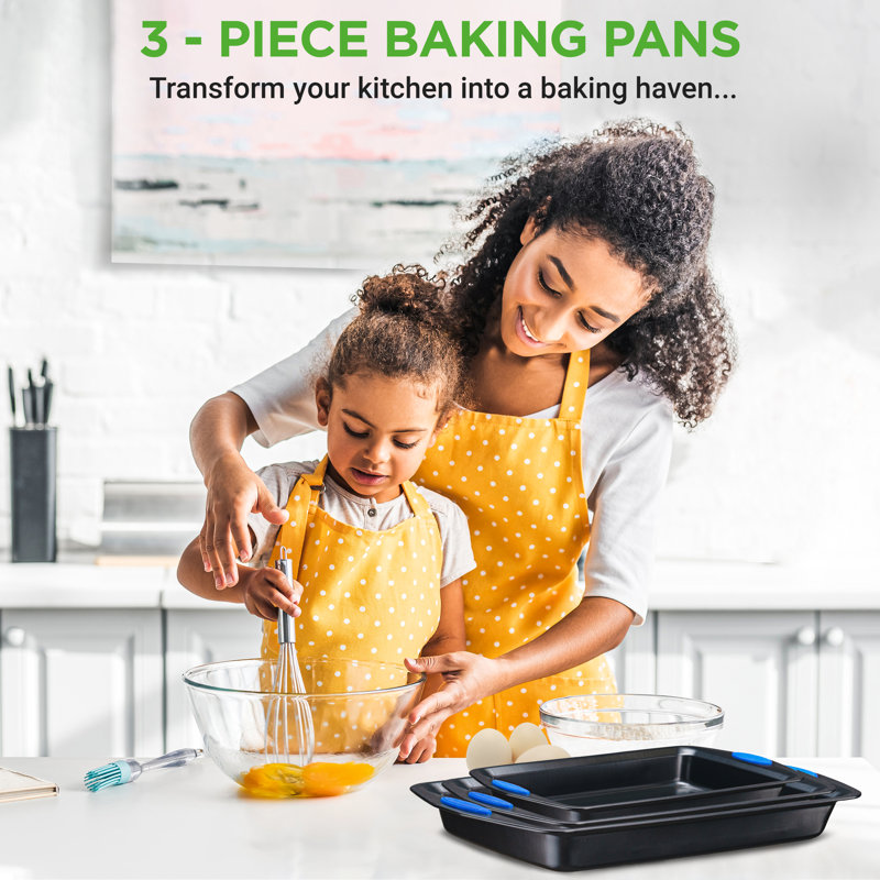 NutriChef 3-Piece Gray Nonstick Carbon Steel Bakeware Set