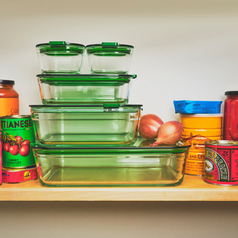 Ensemble familial de grands contenants alimentaires en verre empilables : 1 x 610 ml, 1 x 1350 ml, 1 x 3830 ml, Vert