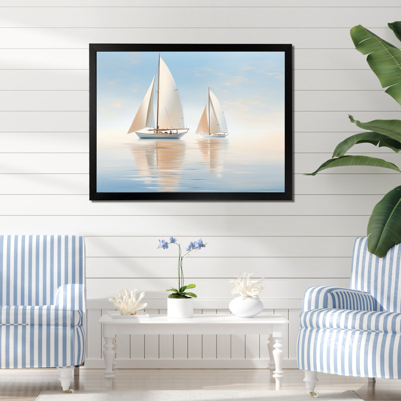 Sailboat Harmonious Tides I - Sailing Boat Wall Art Prints, H 12 po x l 20 po x P 1 po, Cadre simple noir
