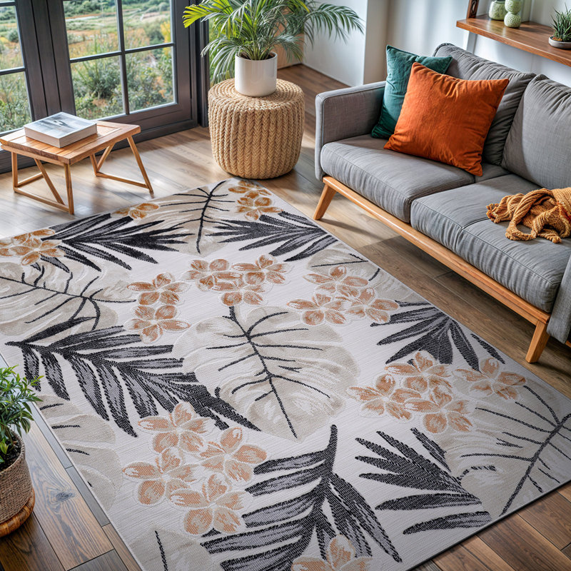 Tapis floral intérieur / extérieur, Rectangle 5 pi 3 po x 7 pi