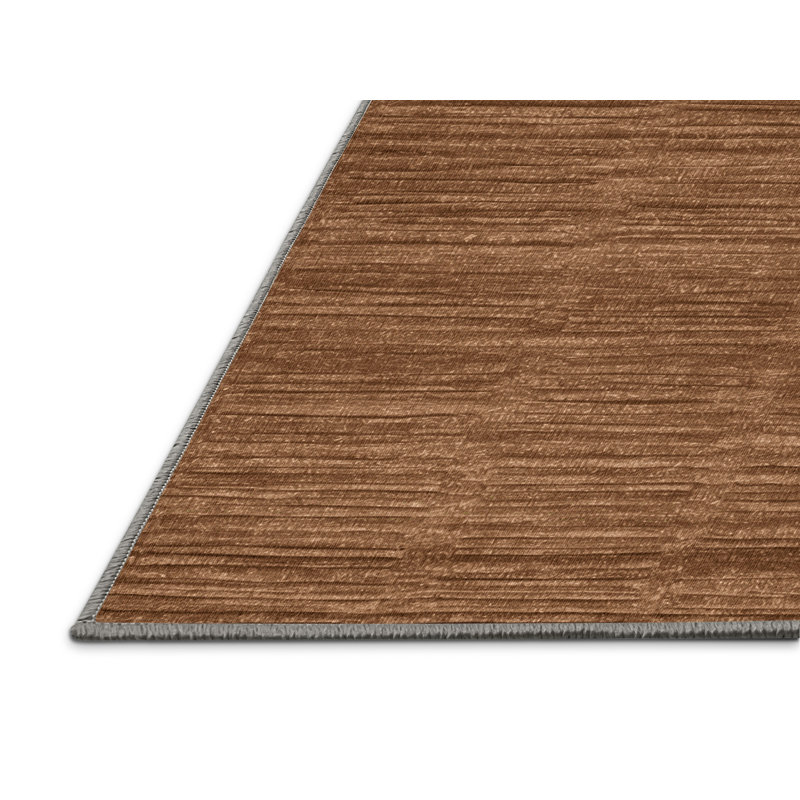 Machine Washable Solid Brown Area Rug, Square 5'