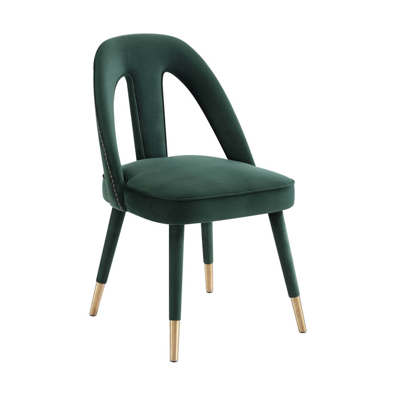 Velvet Solid Wood Slat Back Side Chair, Forest Green Velvet