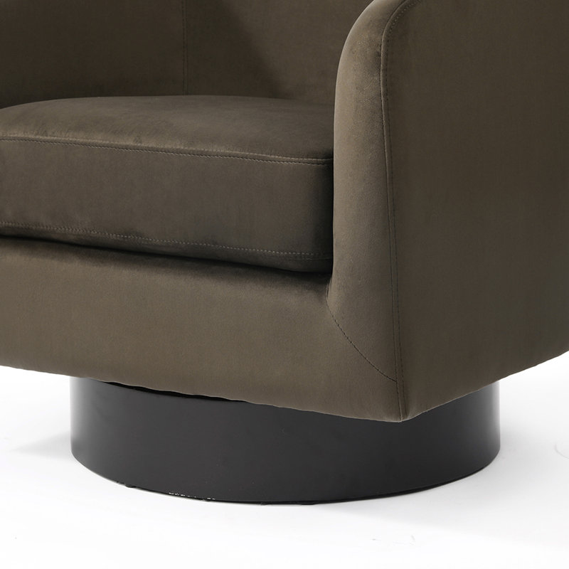 Eugenie Applewold Upholstered Coffee Velvet Swivel Barrel Chair with Solid Wood Base, Coffee