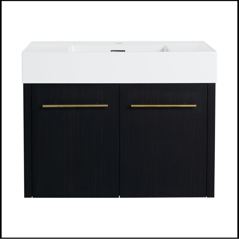 30 Inch Wall-Mounted Bathroom Vanity with Sink, Thick Edged Resin Basin