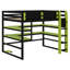 Élégant lit mezzanine en bois avec bureau intégré, support de rangement et lumière RVB-383990186-383990184