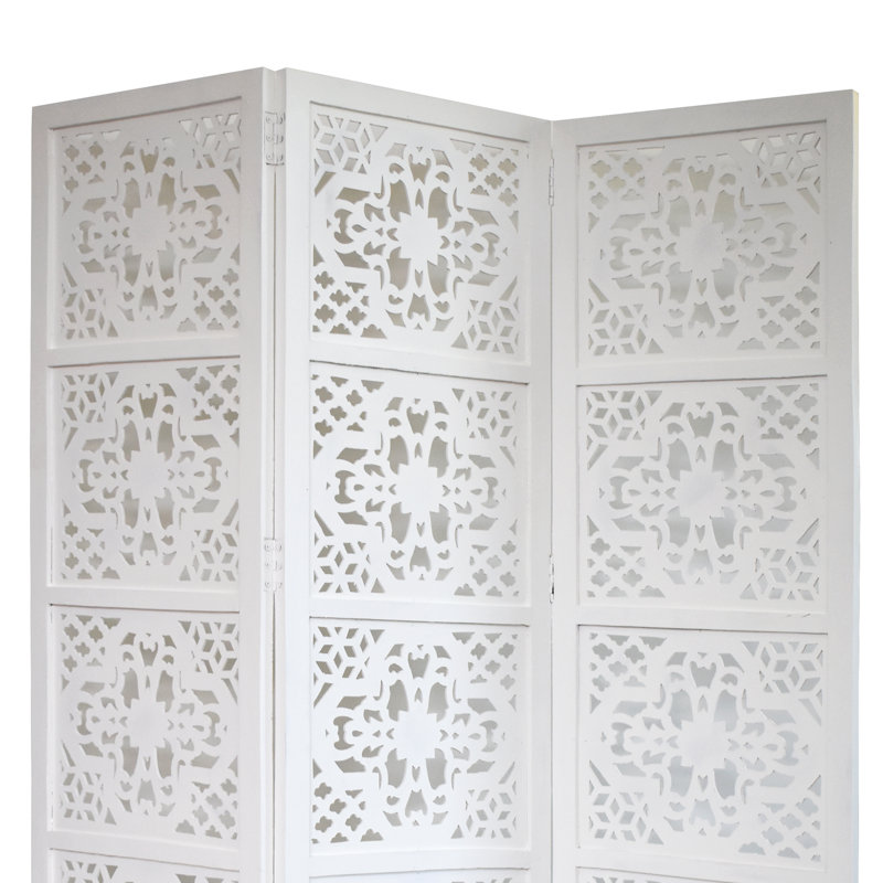 Cloison 3 panneaux en bois massif Goddard, Blanc