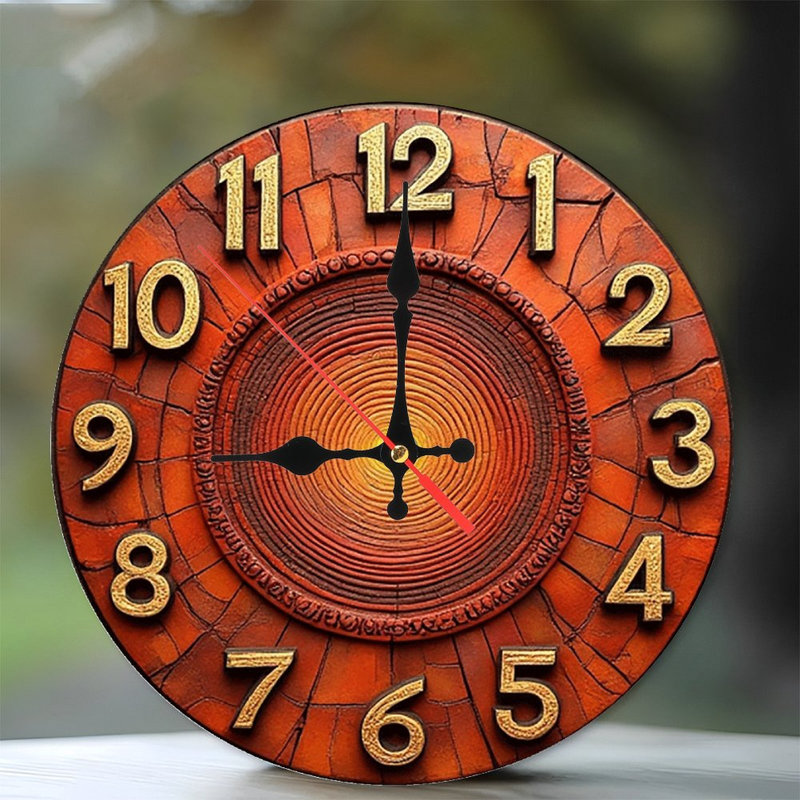 Orange Ceramic Wall Clock Rustic Sunburst Design