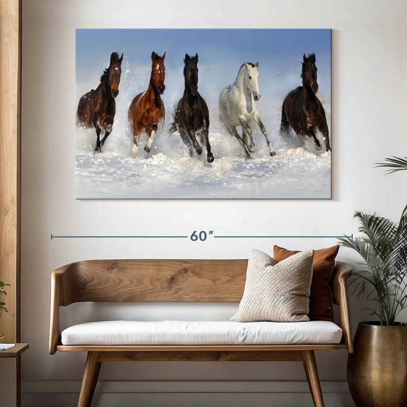 Crowle Horses dans la neige, H 34 po x l 51 po