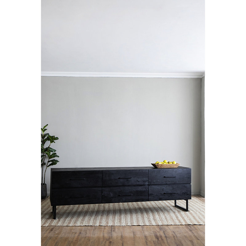 Armoire 86,5x20x30,5 "en noir - Buffet minimaliste en bois et fer avec fonctionnalité de tiroir en bois moderne, fer, tiroirs spacieux