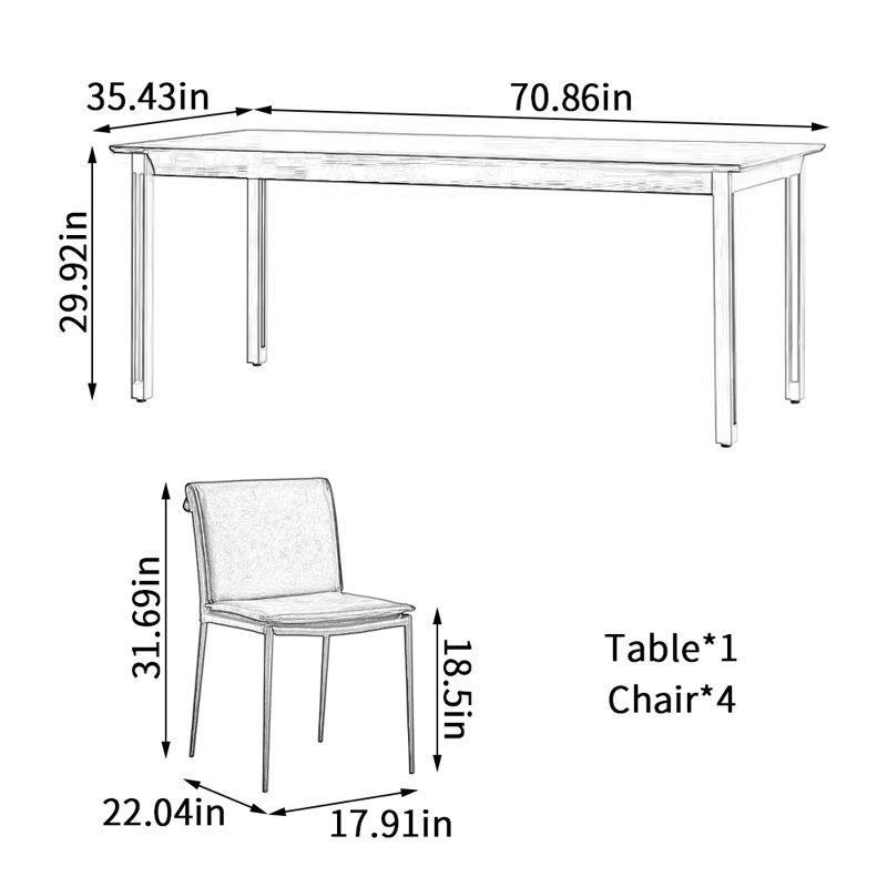 Table rectangulaire Light Luxury, H 29,92 po x L 70,86 po x l 35,43 po