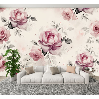 Papier peint auto-adhésif délicat à motif floral rose délicat à l'aquarelle H 100 po x l 144 po, adhésif mural en PVC amovible pour chambre à coucher, bureau à domicile