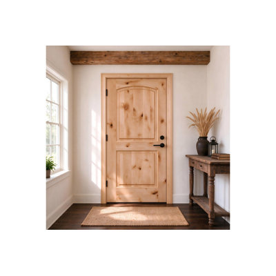 2-Panel Arch Top Knotty Alder Interior Door Slab, Solid Core Unfinished Rustic Wood Door