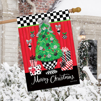 Festive Potted Christmas Tree House Flag 28x40