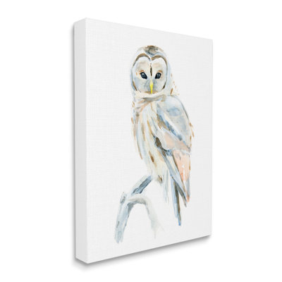 " Winter Artic Owl Portrait Perched On Tree Branch " by Annie Warren Painting Print