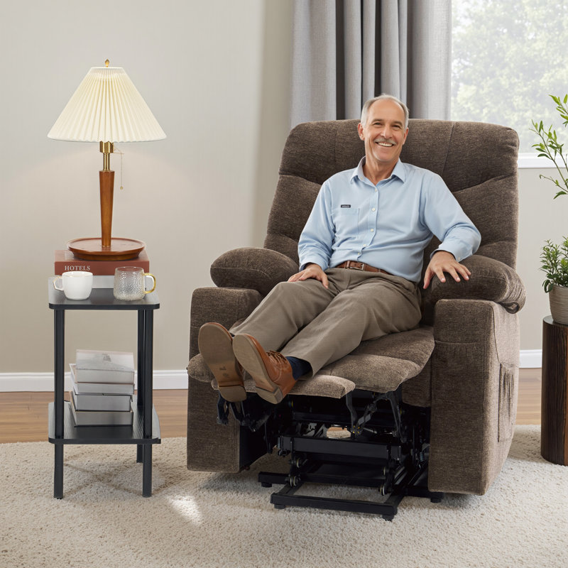 Fauteuil inclinable 350 lb avec repose-pieds allongé, porte-gobelet et chargeur USB Type C, Brun