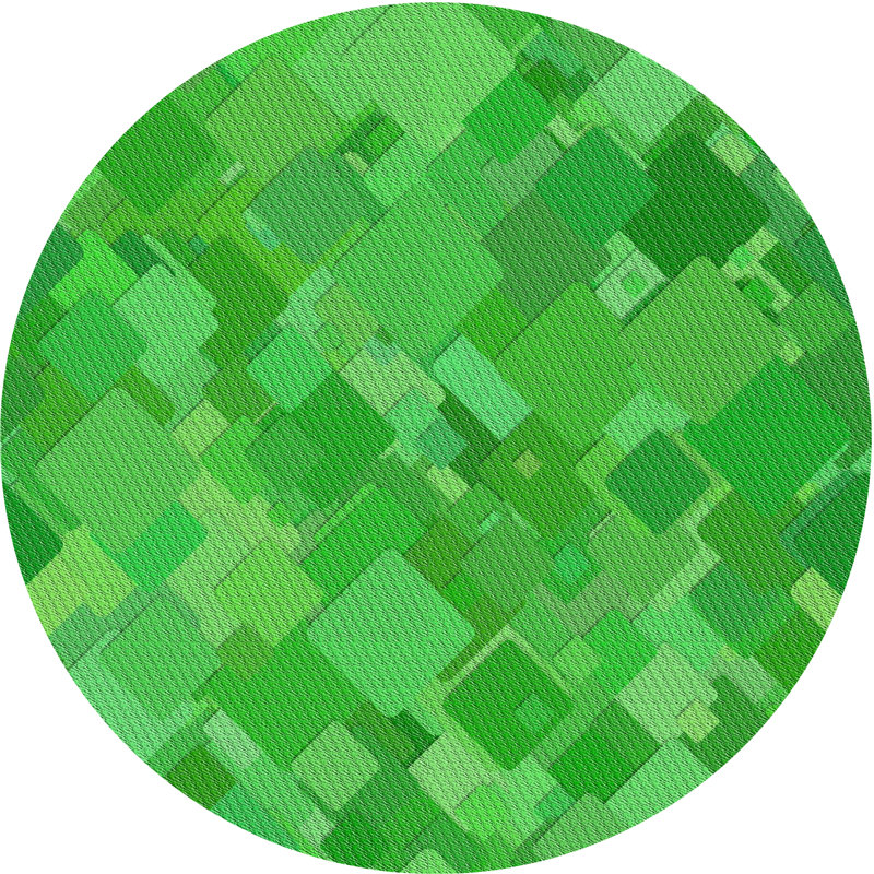 Tapis à motif géométrique vert, Rond 5 pi