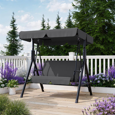 Balancelle d'extérieur réglable à 3 sièges avec balançoire ajustable et cadre en métal robuste résistant aux intempéries pour le jardin et la piscine