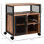 Chariot d'imprimante brun rustique avec prises de courant. Organisez votre espace de bureau. Roues mobiles mobiles. Douille de bureau polyvalente. Fournitures. Et réglable. Poste de travail élégant
