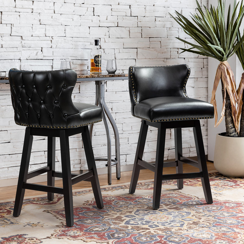 Amecia 29.5" Classic Swivel Bar Stool with Wooden Legs