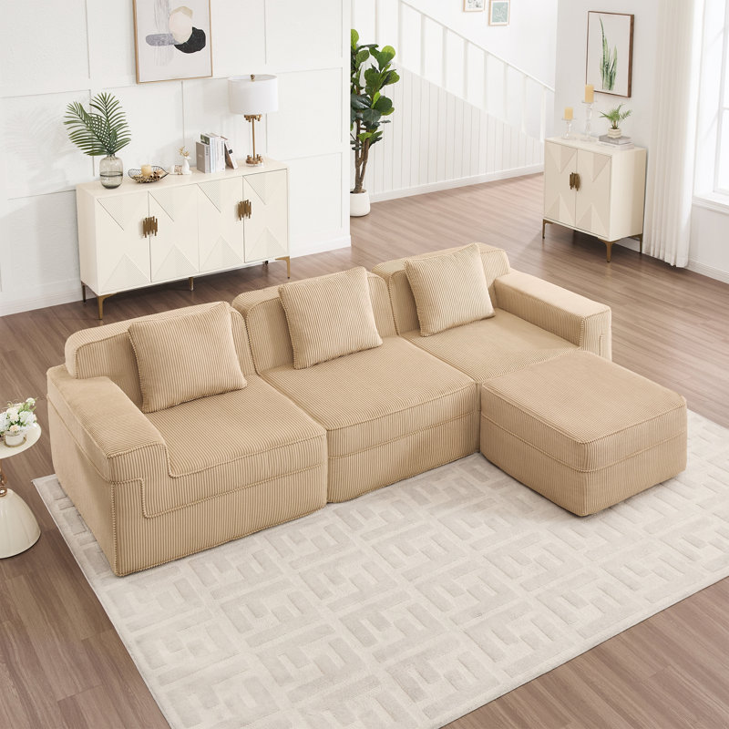 Canapé modulaire Cloud avec assise profonde, Velours côtelé chameau