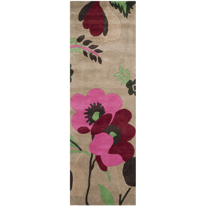 Tapis floral en laine touffeté à la main Mccullough, Tapis de couloir 2 pi 3 po x 9 pi