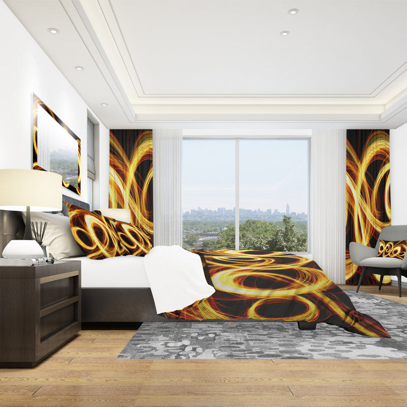 Gold Shock Abstract - Ensemble de housse de couette Abstract - Microfibre de polyester, Housse simple + 1 taie décorative